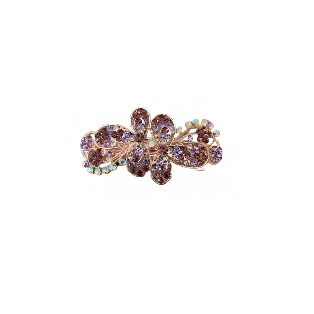 Rose Gold Floral shaped multicolored crystals hair barrette clip bridal New